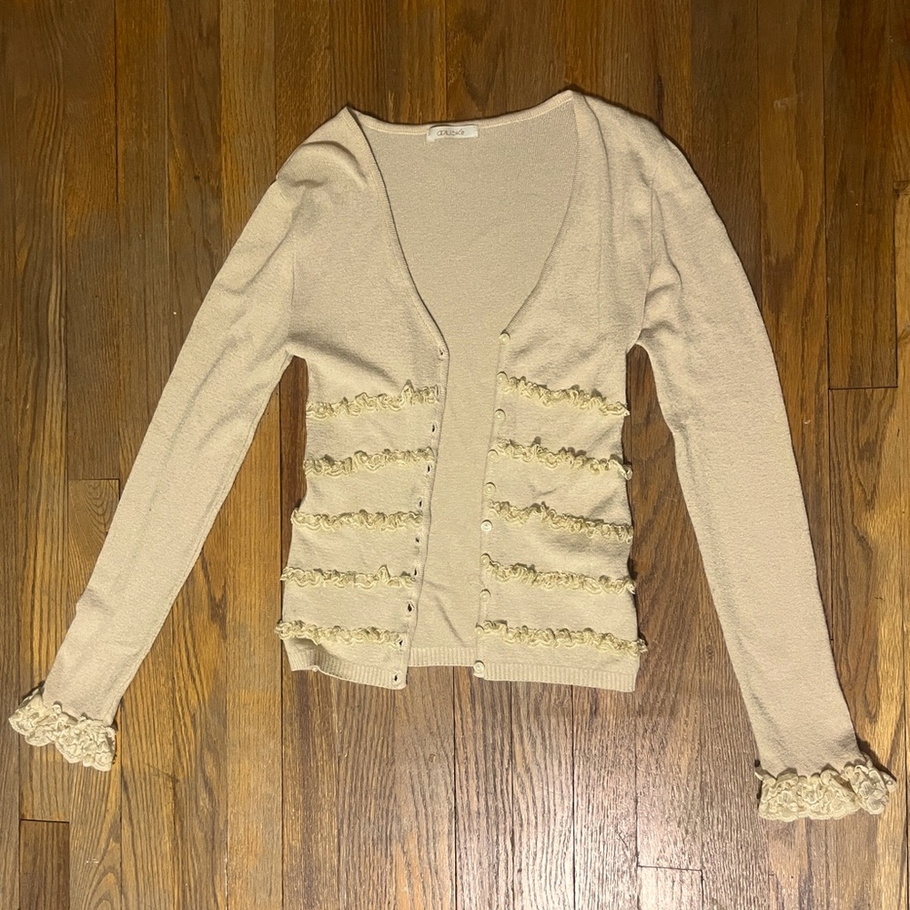Tan colored thin button-up sweater